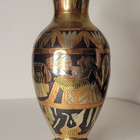Vintage Brass Copper Vase Treasures of the Nile Egyptian Hieroglyphics - Picture 2 of 8